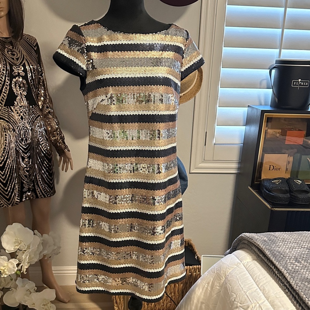 Vince Camuto Sequin Striped Mini Dress